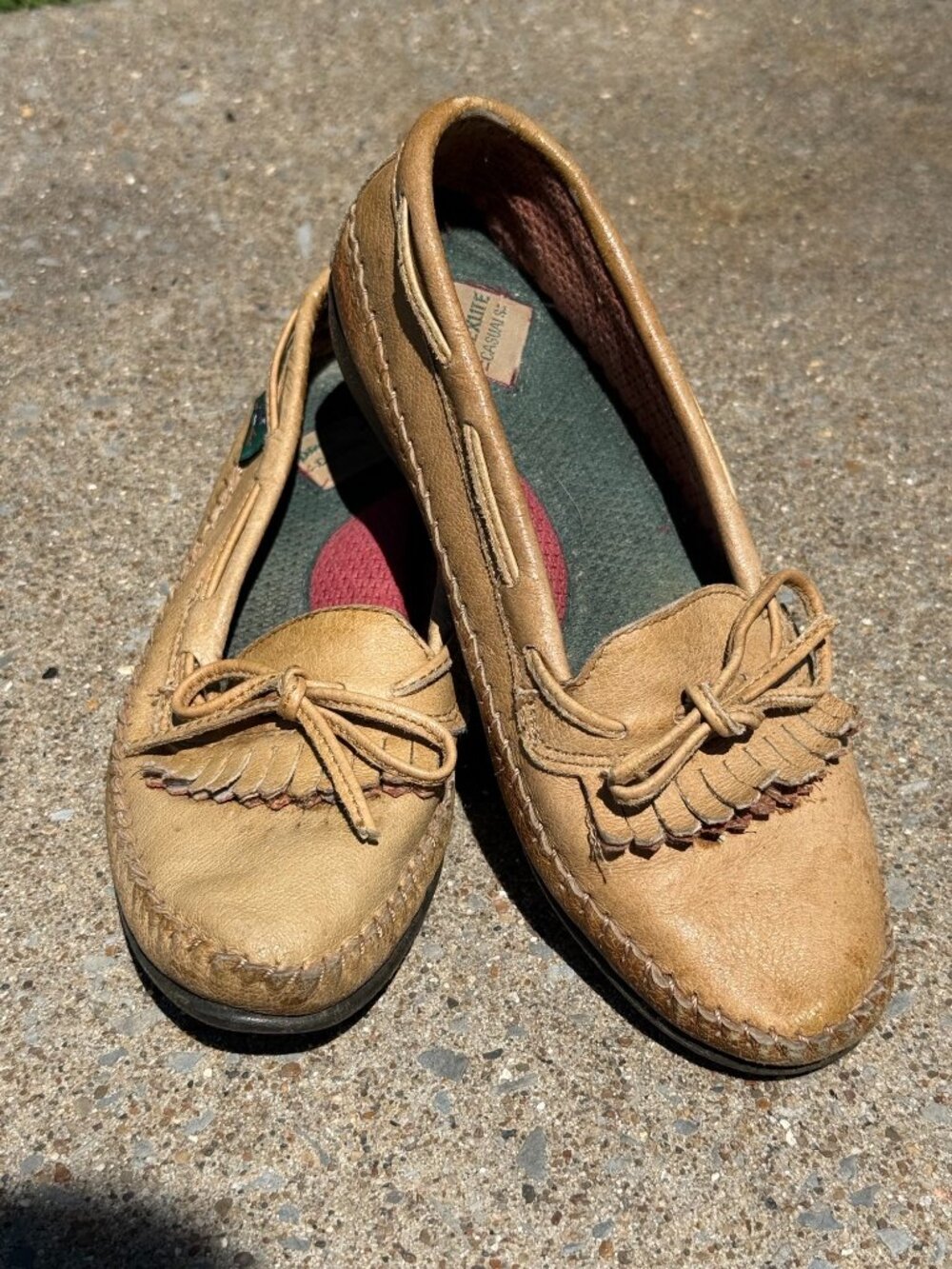 Vintage Drexlite 5.5 Tan Leather Moccasin Loafers Grandmacore Kiltie Boho 4063